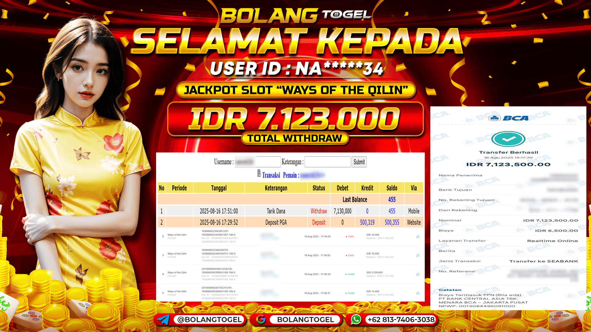 Bukti jackpot SLOT WAYS OF THE QILIN BOLANGTOGEL - gambar 1
